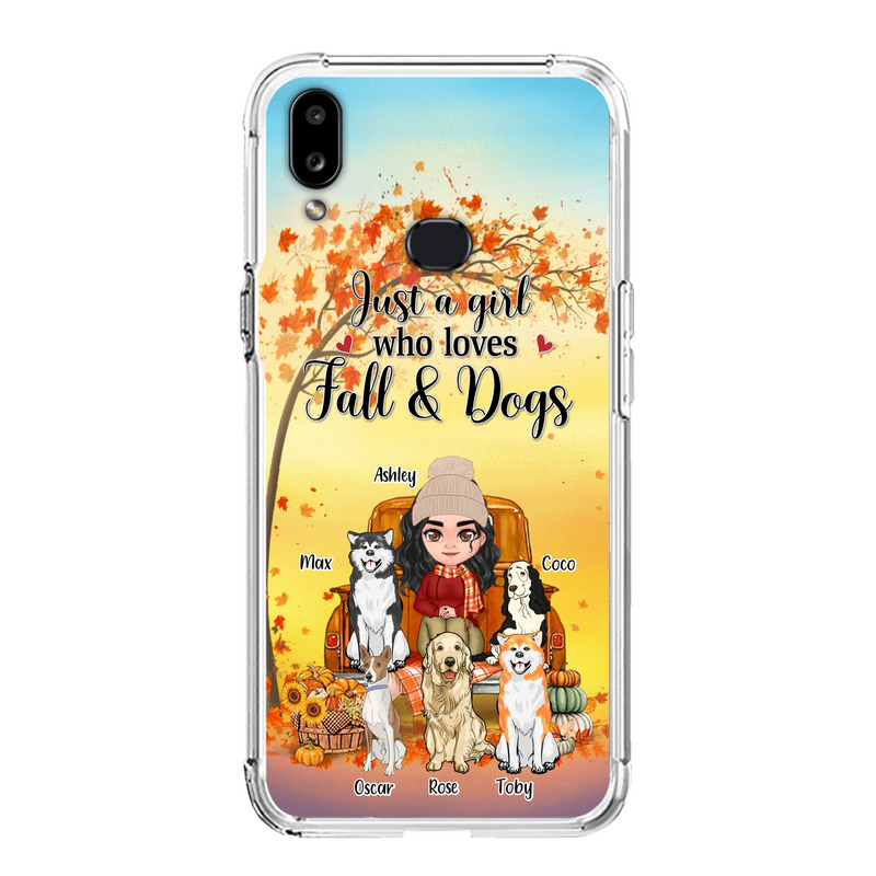 Personalized Dog Mom Fall Season Phone Case - Autumn Gift Idea For Dog Owners - Up to 5 Dogs - Case For iPhone/Samsung - Just A Girl Who Loves Fall & Dogs