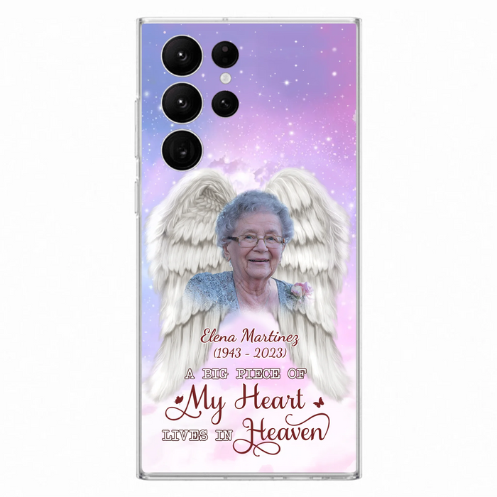 Custom Personalized Memorial Photo Phone Case - Memorial Gift Idea for Family - A Big Piece Of My Heart Lives In Heaven - Case for iPhone/Samsung
