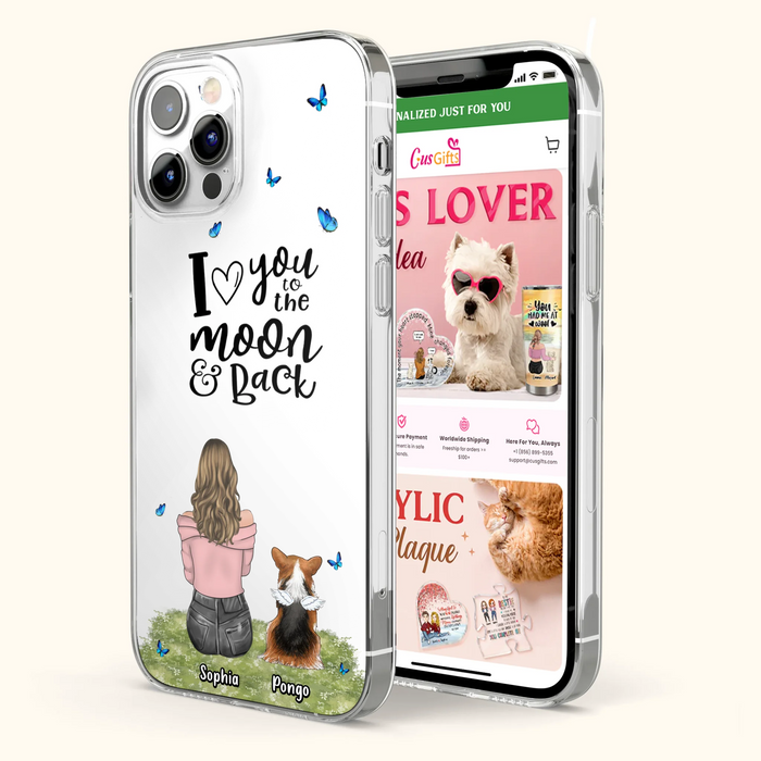 Personalized Dog Phone Case - Up to 4 Dogs - Gift Idea For Dog Owners - I Love You To The Moon & Back - Case For iPhone/Samsung