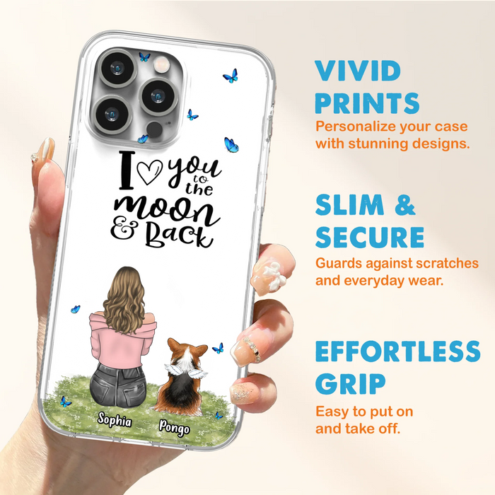 Personalized Dog Phone Case - Up to 4 Dogs - Gift Idea For Dog Owners - I Love You To The Moon & Back - Case For iPhone/Samsung