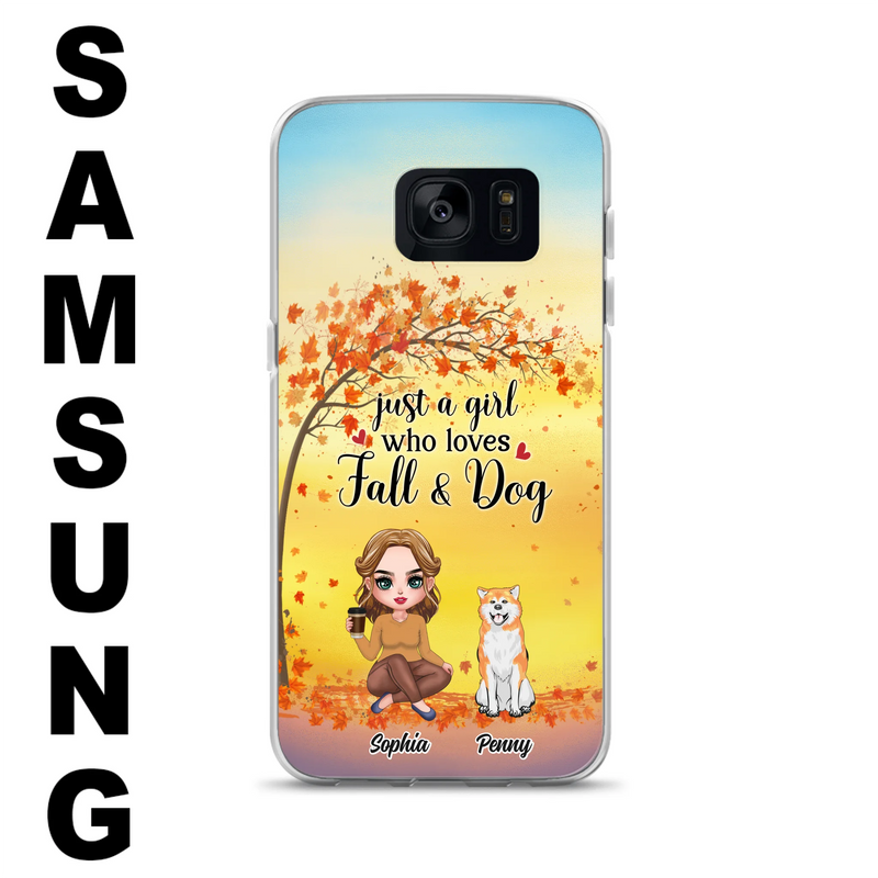 Personalized Dog Mom Phone Case - Gift Idea For Dog Lovers/Autumn Gift - Up to 4 Dogs - Just A Girl Who Loves Fall & Dogs - Case For iPhone/Samsung