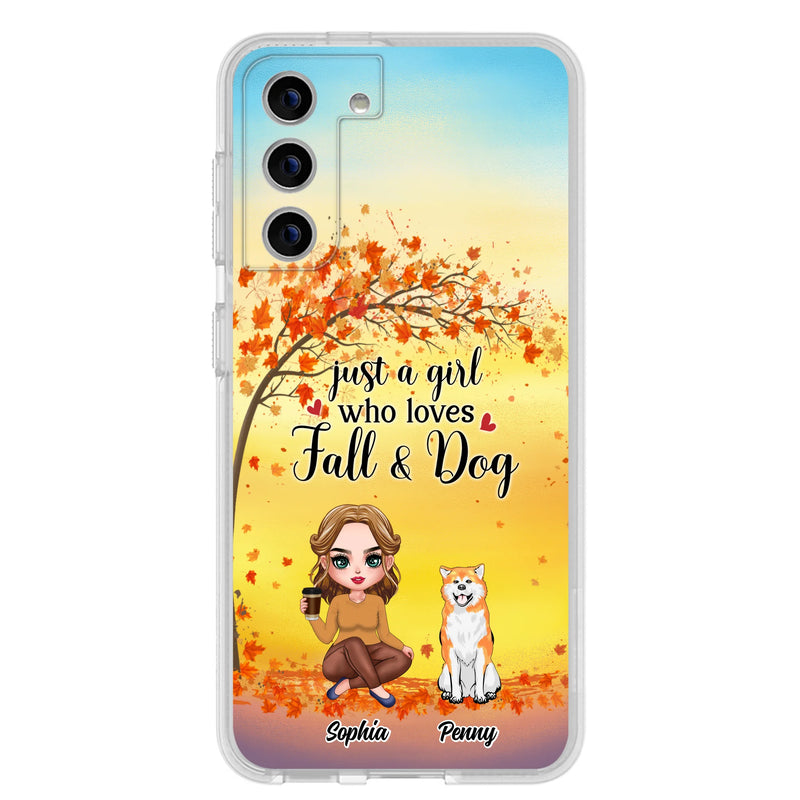 Personalized Dog Mom Phone Case - Gift Idea For Dog Lovers/Autumn Gift - Up to 4 Dogs - Just A Girl Who Loves Fall & Dogs - Case For iPhone/Samsung