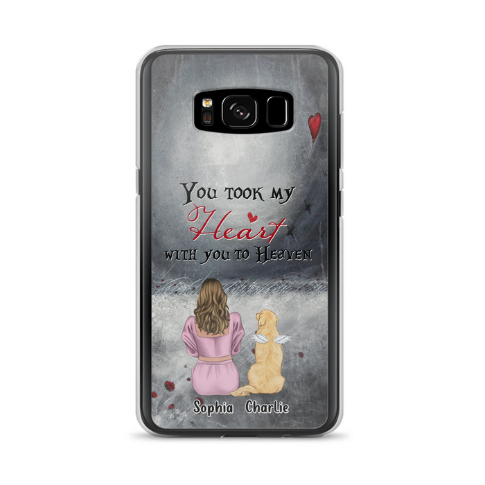 Personalized Memorial Dog Mom Phone Case - Up to 5 Dogs - Memorial Gift Idea for Dog Lovers - You Took My Heart With You To Heaven - Case For iPhone And Samsung