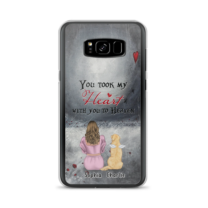 Personalized Memorial Dog Mom Phone Case - Up to 5 Dogs - Memorial Gift Idea for Dog Lovers - You Took My Heart With You To Heaven - Case For iPhone And Samsung