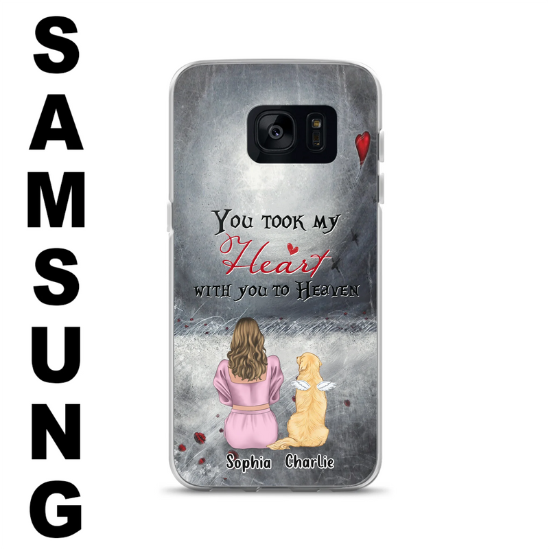 Personalized Memorial Dog Mom Phone Case - Up to 5 Dogs - Memorial Gift Idea for Dog Lovers - You Took My Heart With You To Heaven - Case For iPhone And Samsung