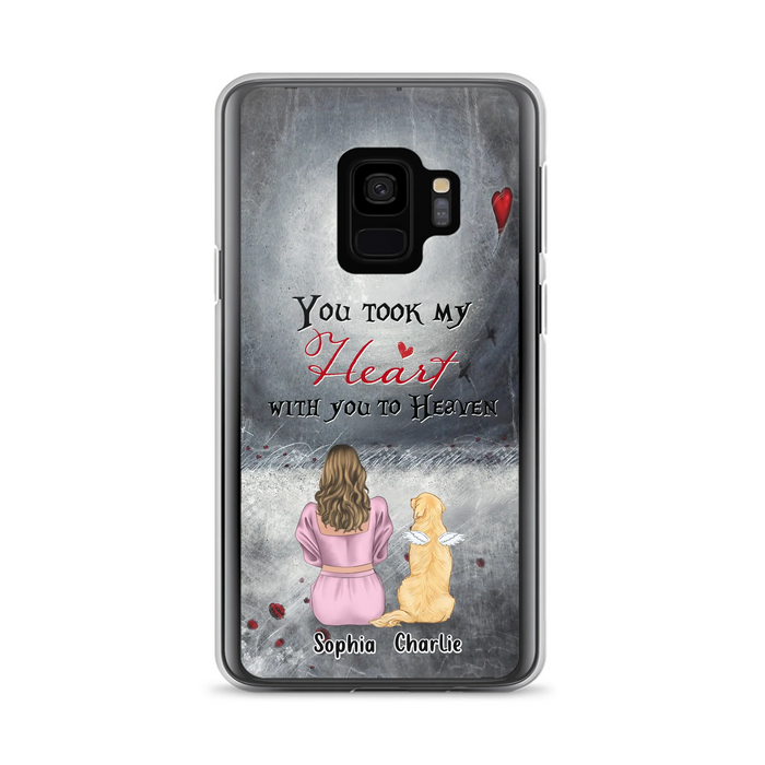 Personalized Memorial Dog Mom Phone Case - Up to 5 Dogs - Memorial Gift Idea for Dog Lovers - You Took My Heart With You To Heaven - Case For iPhone And Samsung