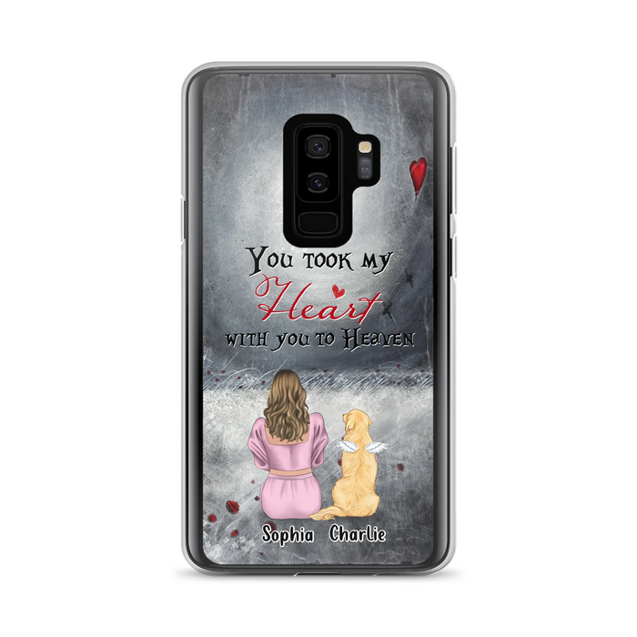 Personalized Memorial Dog Mom Phone Case - Up to 5 Dogs - Memorial Gift Idea for Dog Lovers - You Took My Heart With You To Heaven - Case For iPhone And Samsung