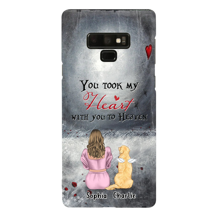 Personalized Memorial Dog Mom Phone Case - Up to 5 Dogs - Memorial Gift Idea for Dog Lovers - You Took My Heart With You To Heaven - Case For iPhone And Samsung