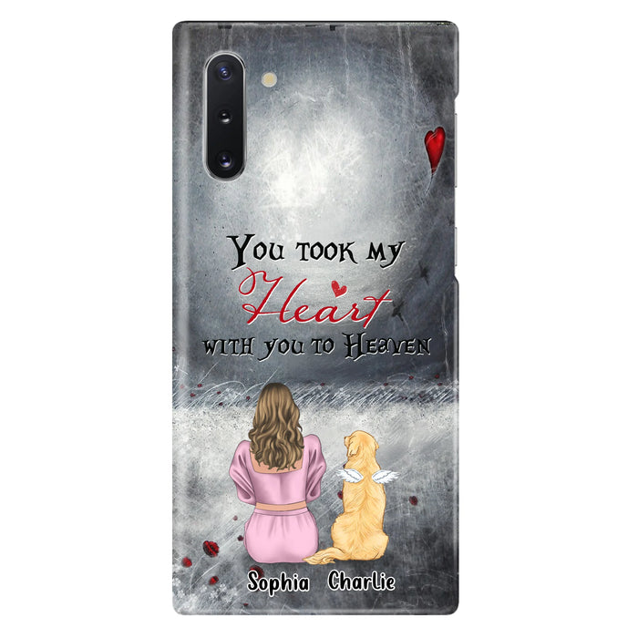 Personalized Memorial Dog Mom Phone Case - Up to 5 Dogs - Memorial Gift Idea for Dog Lovers - You Took My Heart With You To Heaven - Case For iPhone And Samsung