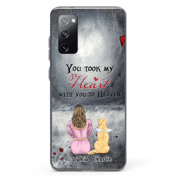 Personalized Memorial Dog Mom Phone Case - Up to 5 Dogs - Memorial Gift Idea for Dog Lovers - You Took My Heart With You To Heaven - Case For iPhone And Samsung