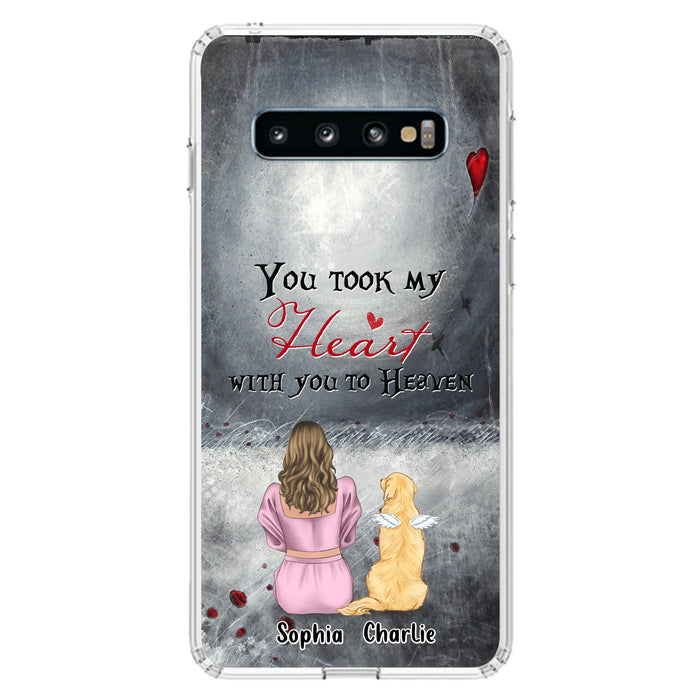 Personalized Memorial Dog Mom Phone Case - Up to 5 Dogs - Memorial Gift Idea for Dog Lovers - You Took My Heart With You To Heaven - Case For iPhone And Samsung