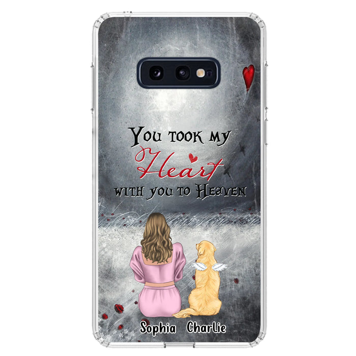 Personalized Memorial Dog Mom Phone Case - Up to 5 Dogs - Memorial Gift Idea for Dog Lovers - You Took My Heart With You To Heaven - Case For iPhone And Samsung