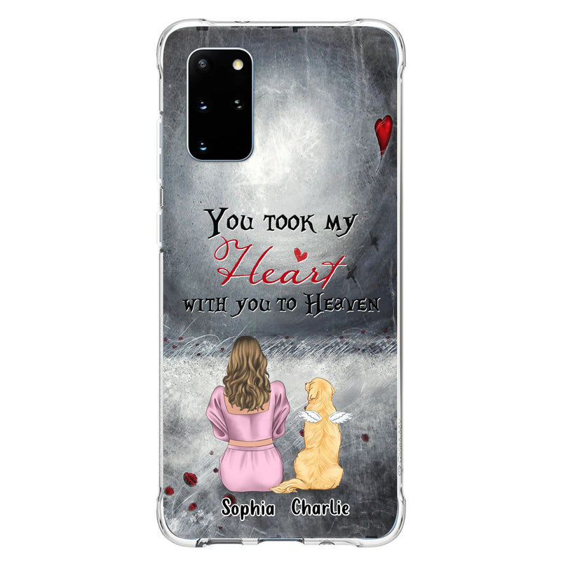 Personalized Memorial Dog Mom Phone Case - Up to 5 Dogs - Memorial Gift Idea for Dog Lovers - You Took My Heart With You To Heaven - Case For iPhone And Samsung