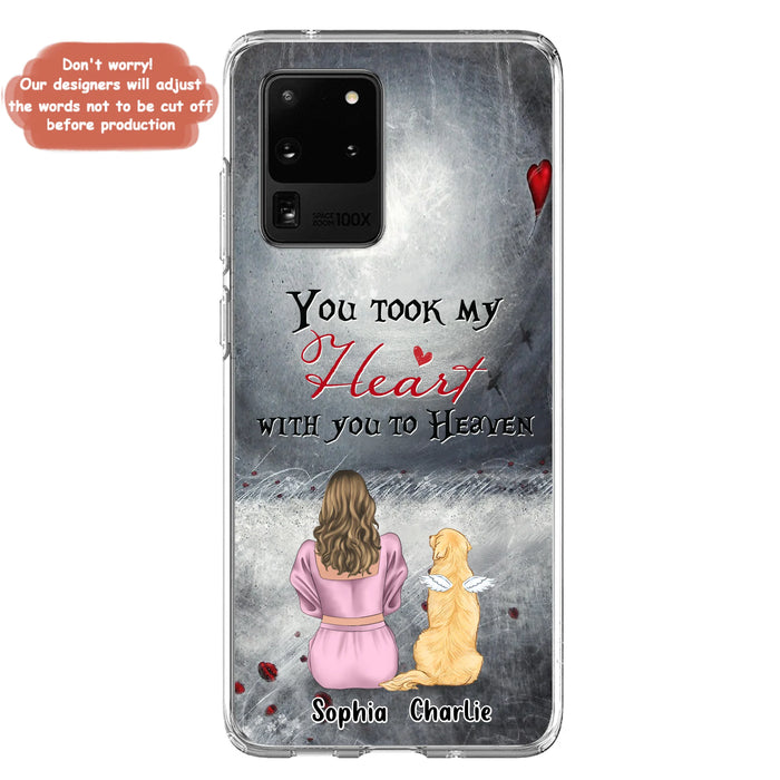 Personalized Memorial Dog Mom Phone Case - Up to 5 Dogs - Memorial Gift Idea for Dog Lovers - You Took My Heart With You To Heaven - Case For iPhone And Samsung