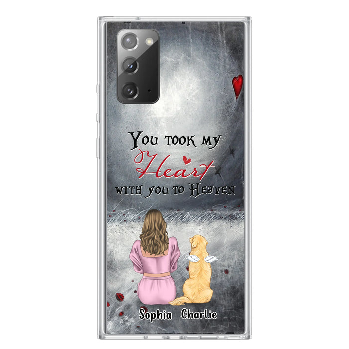 Personalized Memorial Dog Mom Phone Case - Up to 5 Dogs - Memorial Gift Idea for Dog Lovers - You Took My Heart With You To Heaven - Case For iPhone And Samsung
