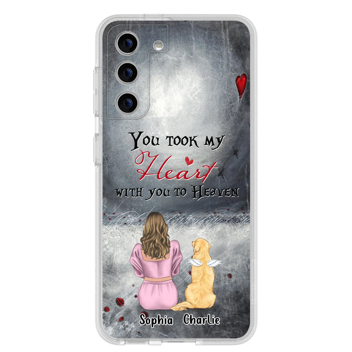 Personalized Memorial Dog Mom Phone Case - Up to 5 Dogs - Memorial Gift Idea for Dog Lovers - You Took My Heart With You To Heaven - Case For iPhone And Samsung