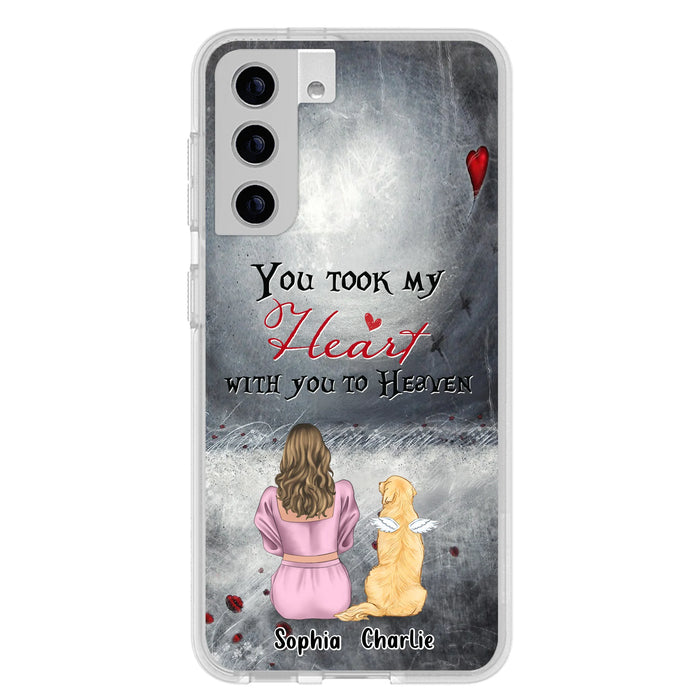 Personalized Memorial Dog Mom Phone Case - Up to 5 Dogs - Memorial Gift Idea for Dog Lovers - You Took My Heart With You To Heaven - Case For iPhone And Samsung