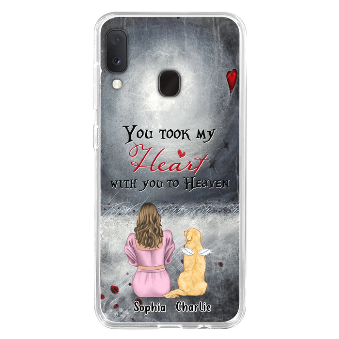 Personalized Memorial Dog Mom Phone Case - Up to 5 Dogs - Memorial Gift Idea for Dog Lovers - You Took My Heart With You To Heaven - Case For iPhone And Samsung