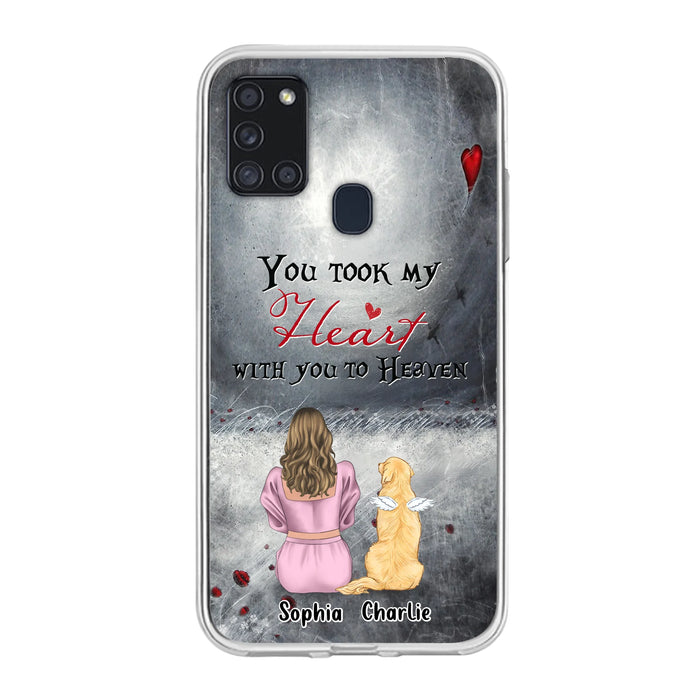 Personalized Memorial Dog Mom Phone Case - Up to 5 Dogs - Memorial Gift Idea for Dog Lovers - You Took My Heart With You To Heaven - Case For iPhone And Samsung
