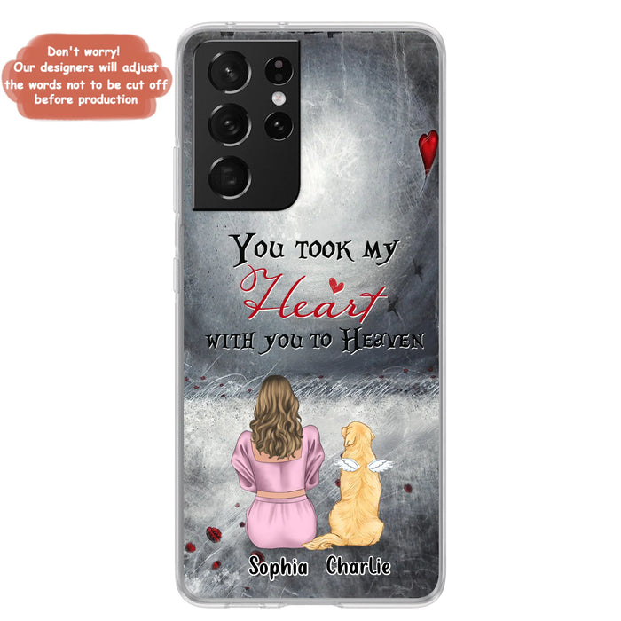 Personalized Memorial Dog Mom Phone Case - Up to 5 Dogs - Memorial Gift Idea for Dog Lovers - You Took My Heart With You To Heaven - Case For iPhone And Samsung