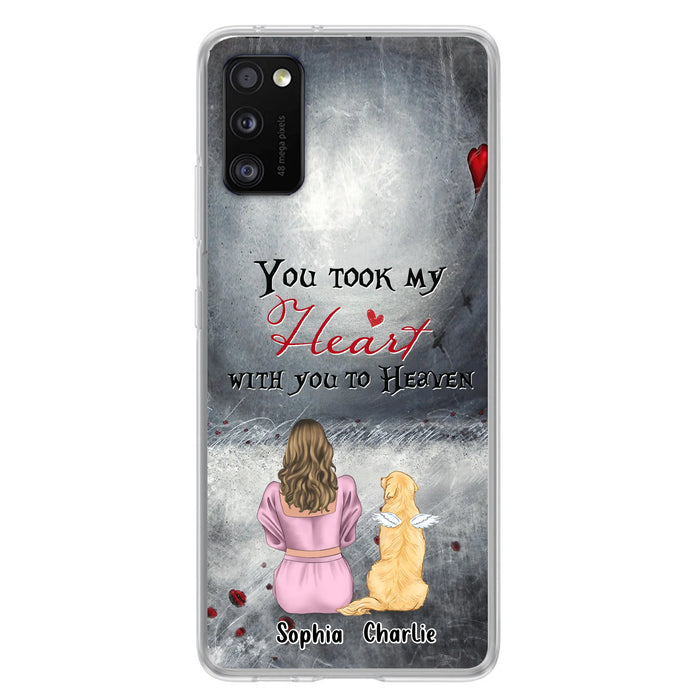Personalized Memorial Dog Mom Phone Case - Up to 5 Dogs - Memorial Gift Idea for Dog Lovers - You Took My Heart With You To Heaven - Case For iPhone And Samsung