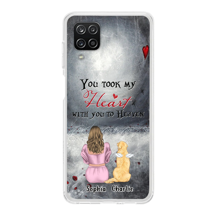 Personalized Memorial Dog Mom Phone Case - Up to 5 Dogs - Memorial Gift Idea for Dog Lovers - You Took My Heart With You To Heaven - Case For iPhone And Samsung