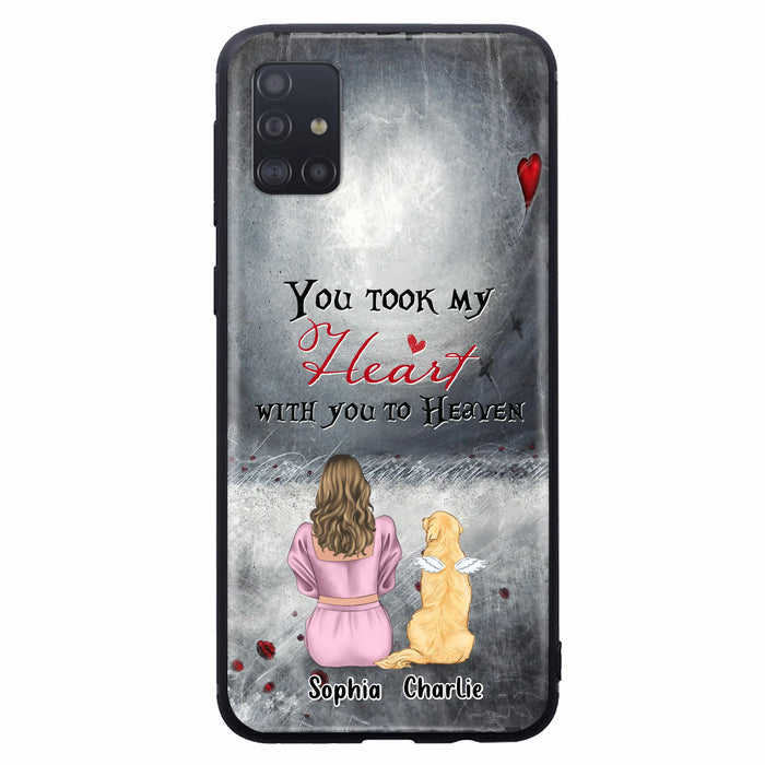 Personalized Memorial Dog Mom Phone Case - Up to 5 Dogs - Memorial Gift Idea for Dog Lovers - You Took My Heart With You To Heaven - Case For iPhone And Samsung