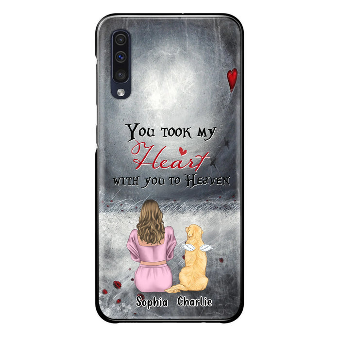 Personalized Memorial Dog Mom Phone Case - Up to 5 Dogs - Memorial Gift Idea for Dog Lovers - You Took My Heart With You To Heaven - Case For iPhone And Samsung