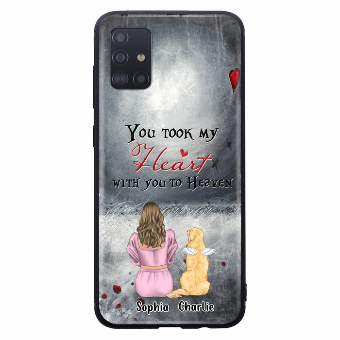 Personalized Memorial Dog Mom Phone Case - Up to 5 Dogs - Memorial Gift Idea for Dog Lovers - You Took My Heart With You To Heaven - Case For iPhone And Samsung