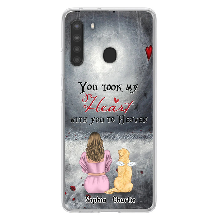 Personalized Memorial Dog Mom Phone Case - Up to 5 Dogs - Memorial Gift Idea for Dog Lovers - You Took My Heart With You To Heaven - Case For iPhone And Samsung