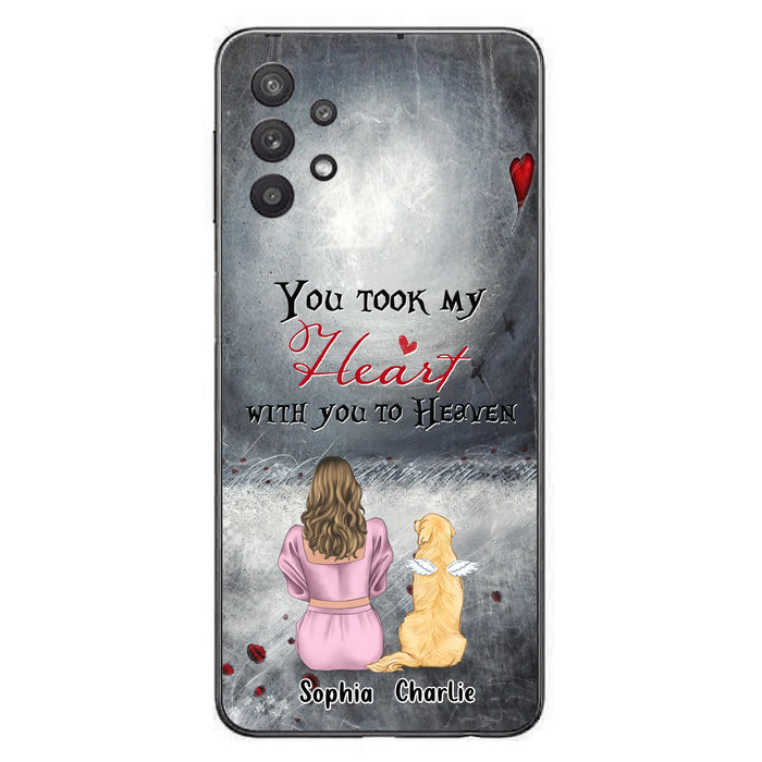 Personalized Memorial Dog Mom Phone Case - Up to 5 Dogs - Memorial Gift Idea for Dog Lovers - You Took My Heart With You To Heaven - Case For iPhone And Samsung