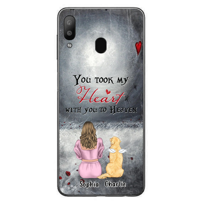Personalized Memorial Dog Mom Phone Case - Up to 5 Dogs - Memorial Gift Idea for Dog Lovers - You Took My Heart With You To Heaven - Case For iPhone And Samsung