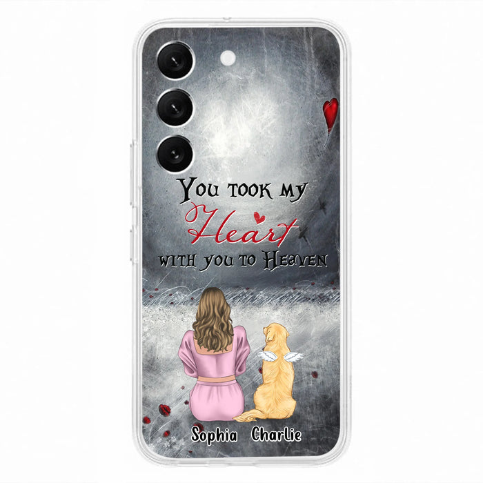 Personalized Memorial Dog Mom Phone Case - Up to 5 Dogs - Memorial Gift Idea for Dog Lovers - You Took My Heart With You To Heaven - Case For iPhone And Samsung