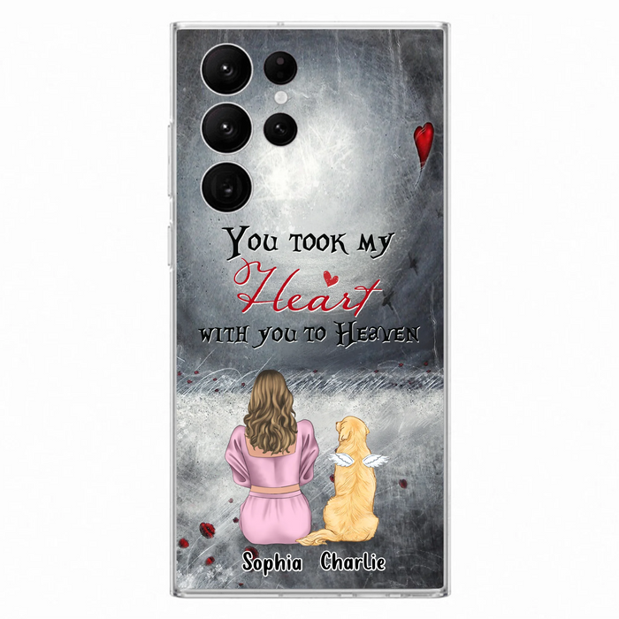 Personalized Memorial Dog Mom Phone Case - Up to 5 Dogs - Memorial Gift Idea for Dog Lovers - You Took My Heart With You To Heaven - Case For iPhone And Samsung