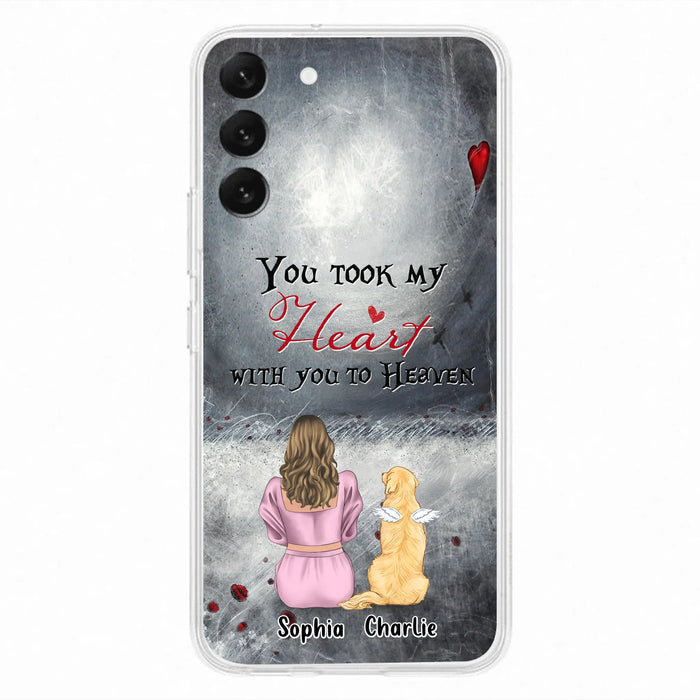 Personalized Memorial Dog Mom Phone Case - Up to 5 Dogs - Memorial Gift Idea for Dog Lovers - You Took My Heart With You To Heaven - Case For iPhone And Samsung