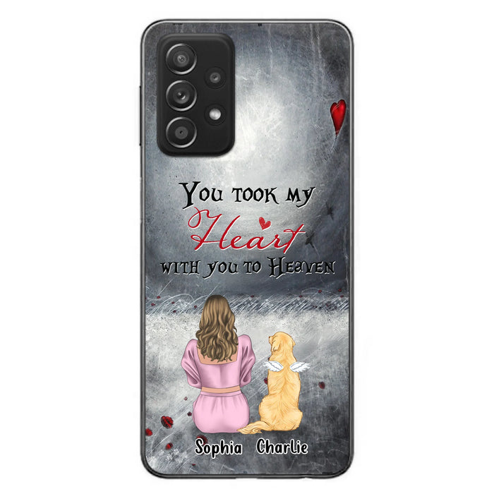 Personalized Memorial Dog Mom Phone Case - Up to 5 Dogs - Memorial Gift Idea for Dog Lovers - You Took My Heart With You To Heaven - Case For iPhone And Samsung