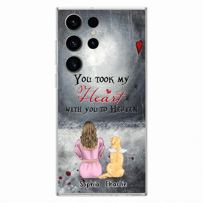 Personalized Memorial Dog Mom Phone Case - Up to 5 Dogs - Memorial Gift Idea for Dog Lovers - You Took My Heart With You To Heaven - Case For iPhone And Samsung