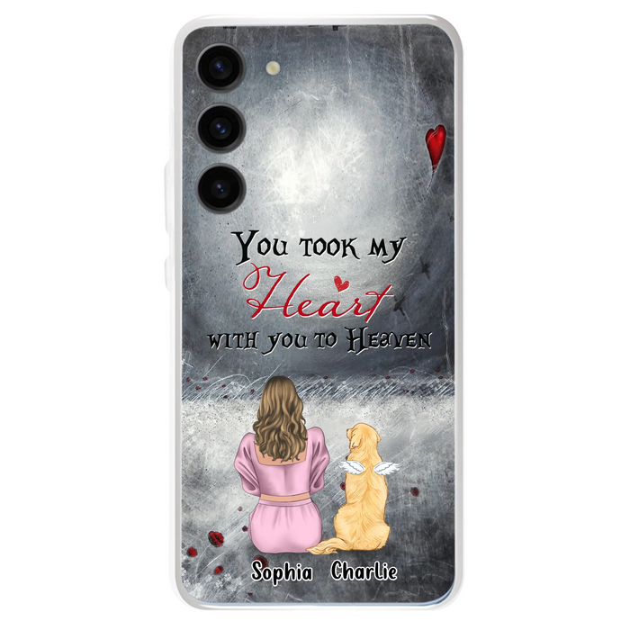 Personalized Memorial Dog Mom Phone Case - Up to 5 Dogs - Memorial Gift Idea for Dog Lovers - You Took My Heart With You To Heaven - Case For iPhone And Samsung