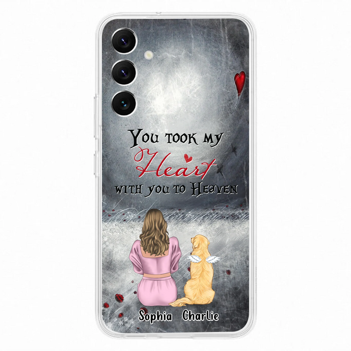 Personalized Memorial Dog Mom Phone Case - Up to 5 Dogs - Memorial Gift Idea for Dog Lovers - You Took My Heart With You To Heaven - Case For iPhone And Samsung