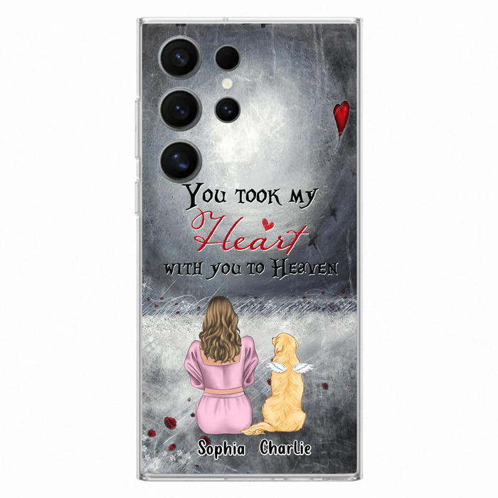 Personalized Memorial Dog Mom Phone Case - Up to 5 Dogs - Memorial Gift Idea for Dog Lovers - You Took My Heart With You To Heaven - Case For iPhone And Samsung
