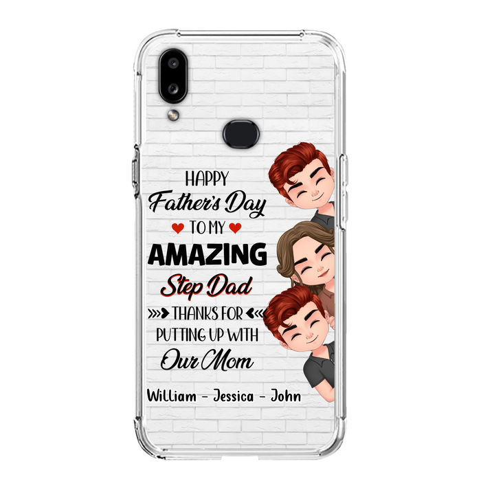 Personalized Thanks Dad Phone Case - Gift Idea For Father's Day - Up to 3 Children - To My Amazing Step Dad Thanks For Putting Up With Our Mom - Case For iPhone/Samsung