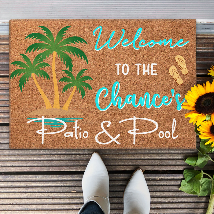 Personalized Patio Doormat - Welcome To The Patio & Pool - Gift Idea For Family