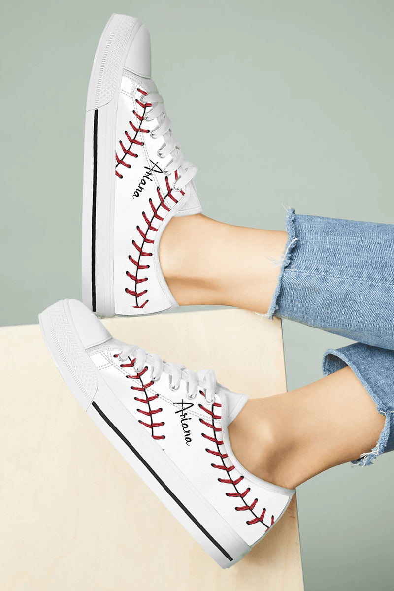 Personalized Baseball Low Top Canvas Sneakers - Best Gift Idea For Baseball Lovers