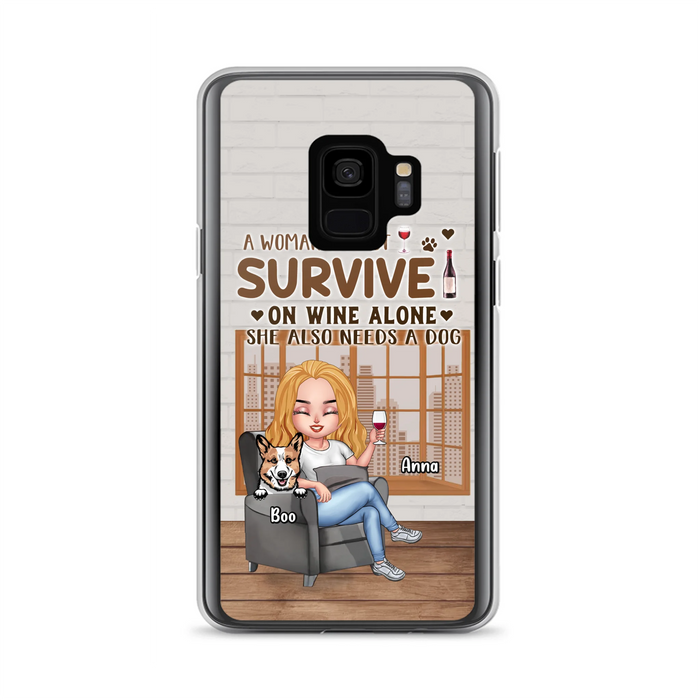 Personalized Pet Mom Phone Case - Up to 4 Dogs/Cats - Mother's Day Gift Idea For Dog/Cat Lovers - A Woman Cannot Survive On Wine Alone She Also Needs A Dog - Case for iPhone/Samsung