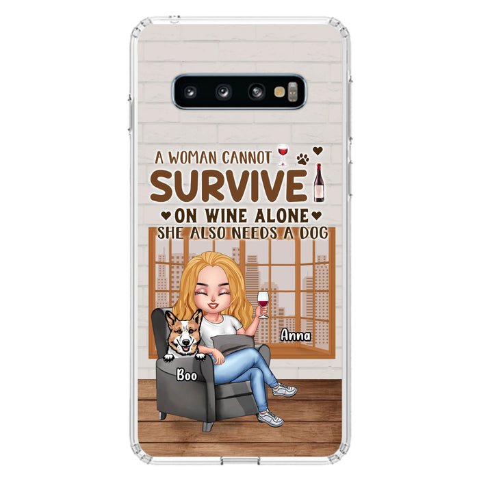 Personalized Pet Mom Phone Case - Up to 4 Dogs/Cats - Mother's Day Gift Idea For Dog/Cat Lovers - A Woman Cannot Survive On Wine Alone She Also Needs A Dog - Case for iPhone/Samsung