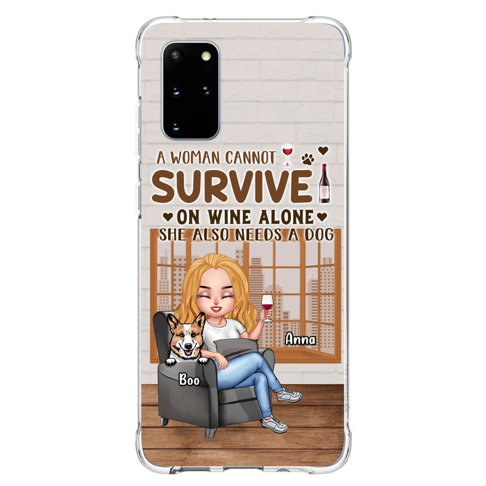 Personalized Pet Mom Phone Case - Up to 4 Dogs/Cats - Mother's Day Gift Idea For Dog/Cat Lovers - A Woman Cannot Survive On Wine Alone She Also Needs A Dog - Case for iPhone/Samsung