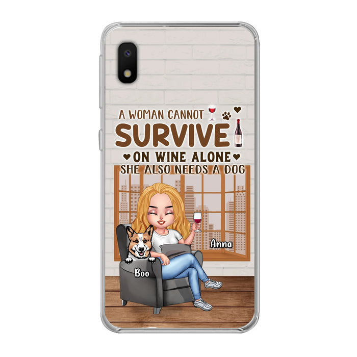 Personalized Pet Mom Phone Case - Up to 4 Dogs/Cats - Mother's Day Gift Idea For Dog/Cat Lovers - A Woman Cannot Survive On Wine Alone She Also Needs A Dog - Case for iPhone/Samsung
