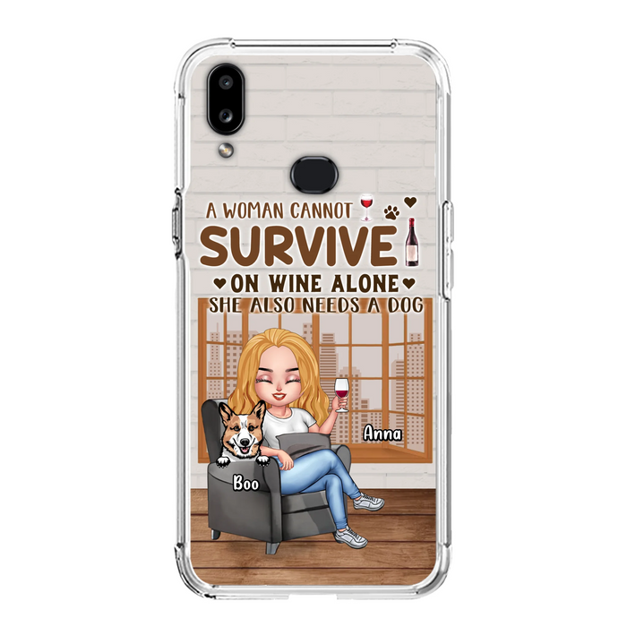 Personalized Pet Mom Phone Case - Up to 4 Dogs/Cats - Mother's Day Gift Idea For Dog/Cat Lovers - A Woman Cannot Survive On Wine Alone She Also Needs A Dog - Case for iPhone/Samsung