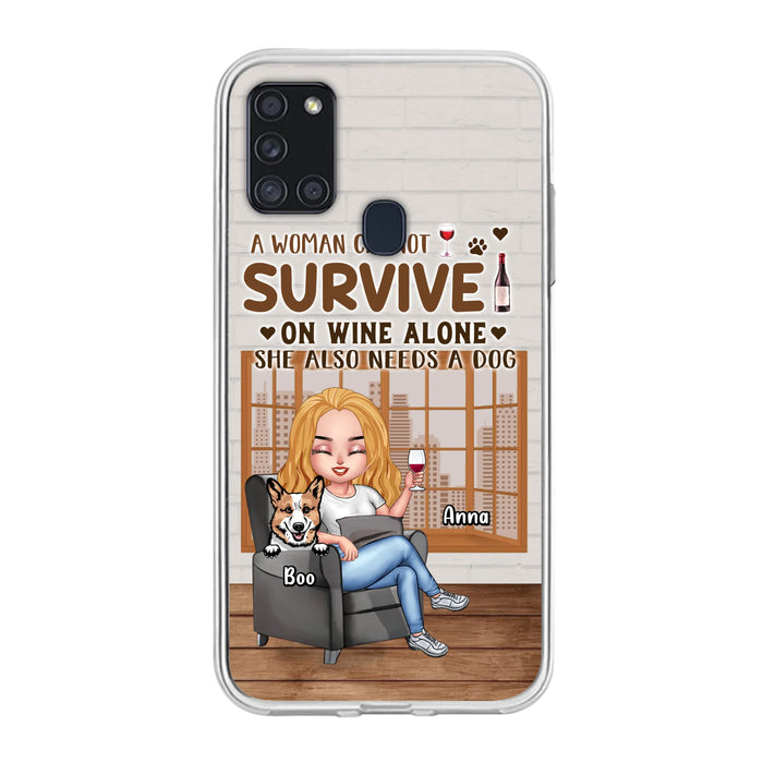 Personalized Pet Mom Phone Case - Up to 4 Dogs/Cats - Mother's Day Gift Idea For Dog/Cat Lovers - A Woman Cannot Survive On Wine Alone She Also Needs A Dog - Case for iPhone/Samsung
