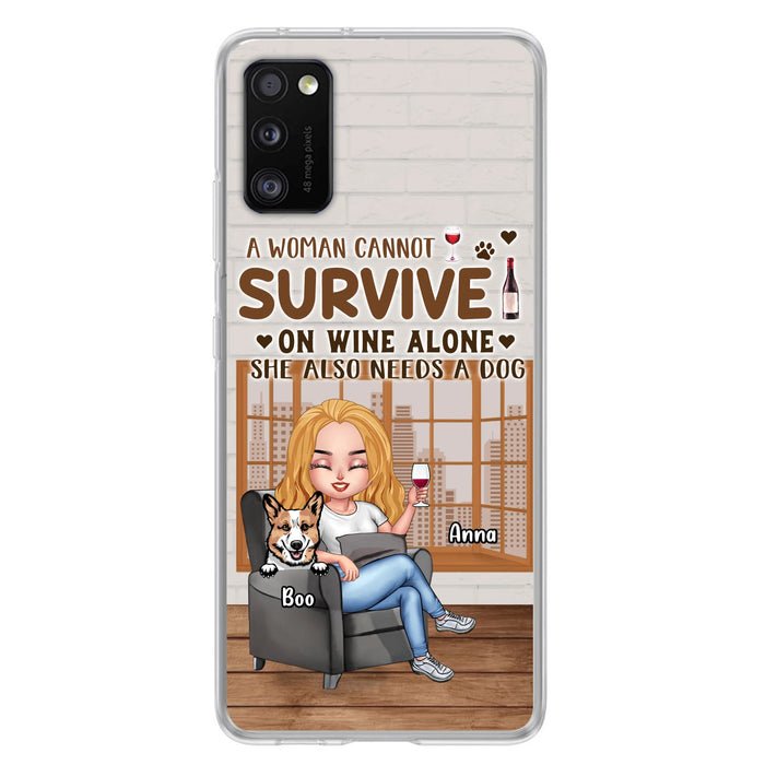 Personalized Pet Mom Phone Case - Up to 4 Dogs/Cats - Mother's Day Gift Idea For Dog/Cat Lovers - A Woman Cannot Survive On Wine Alone She Also Needs A Dog - Case for iPhone/Samsung